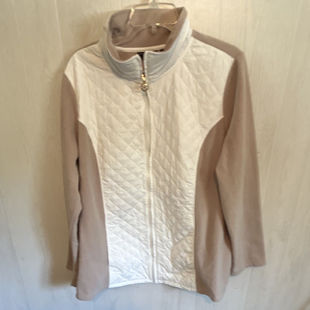 Susan Graver 1x Tan Fleece Zipper Front Light Weight Jacket